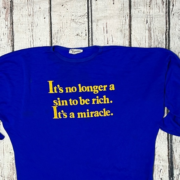 Vintage 1980s Funny Rich Wealthy Blue 80s Sleepwear Bed Womens Oversized Shirt - Picture 3 of 6